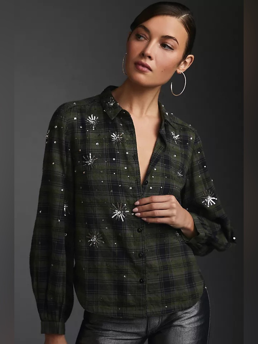 Anthropologie Pilcro Embroidered Plaid Shirt